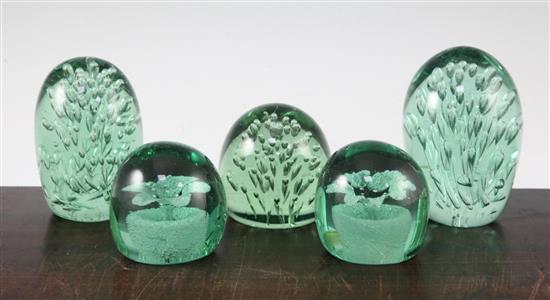 Five glass dump weights, late 19th century, 7.5 - 12cm